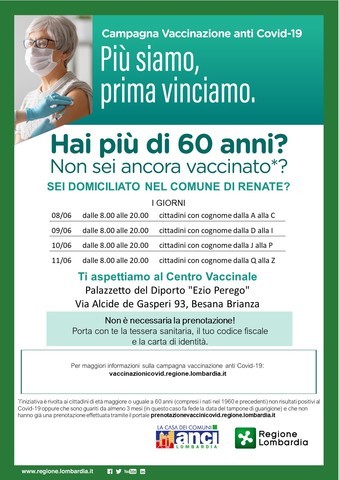 Vaccinazione over 60 senza appuntamento fino al 31/07
